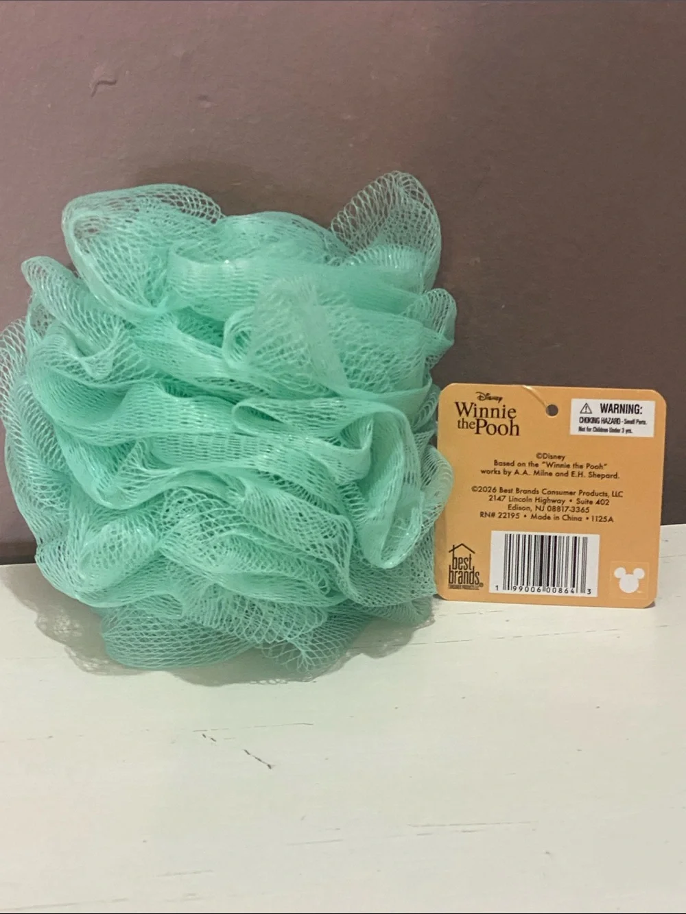 Disney Winnie the Pooh Mint Green Bath Pouf with Floral Center